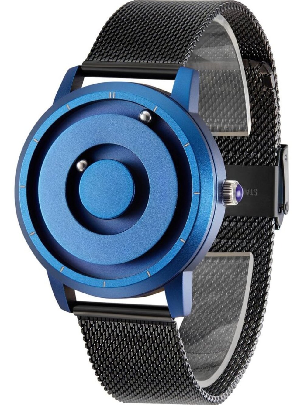 Unisex Blue Black Swiss Quartz Movement Magnetic Beads Brass Dial Strap Watch